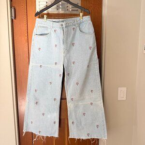 Farm Rio Embroidered Wide‑Leg Jeans